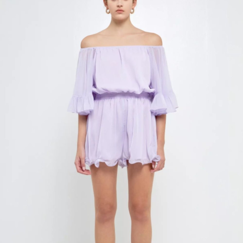 Endless Rose Women's Lilac Ruffled Sleeve Romper